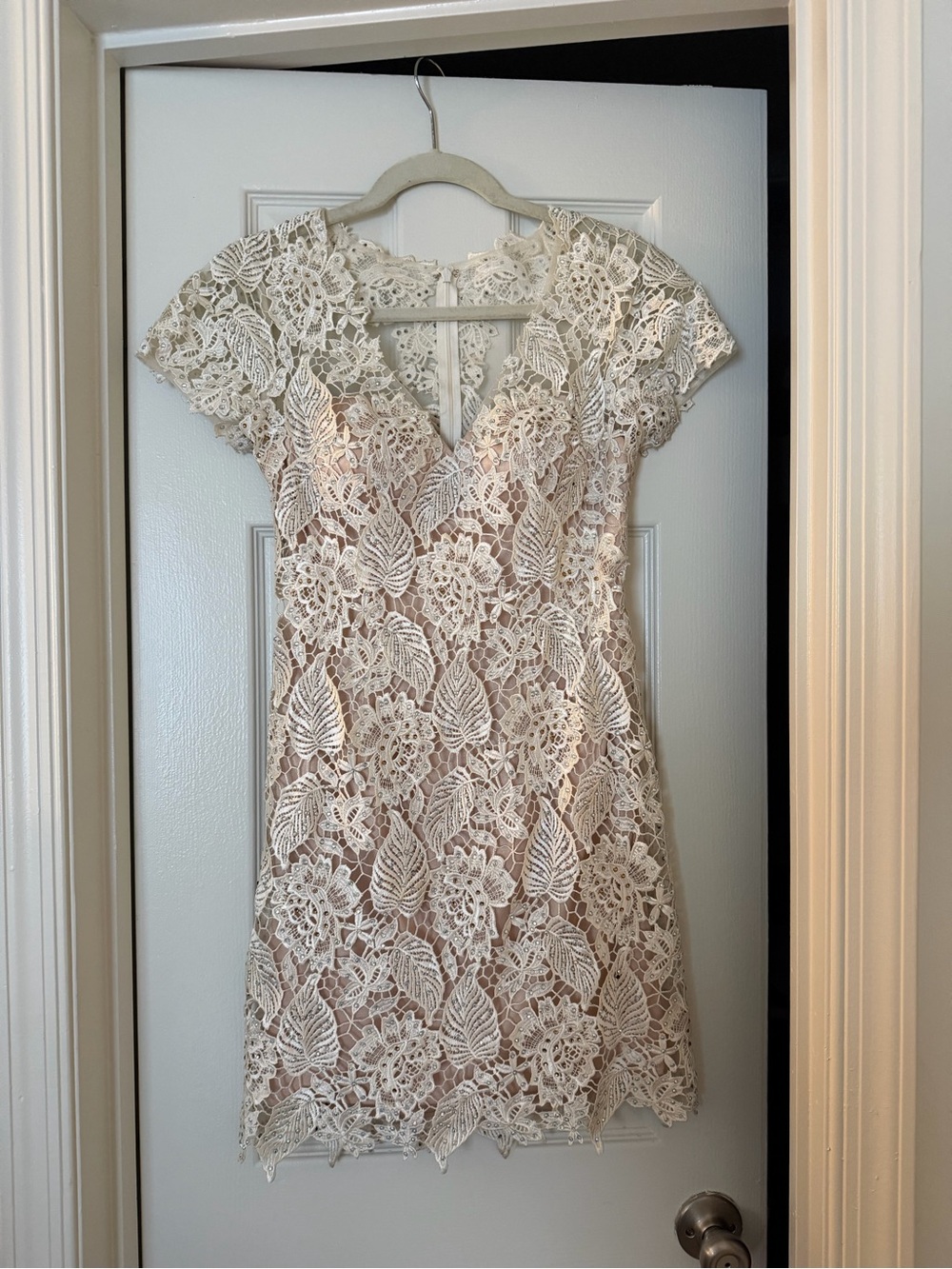 Dave & Johnny Ivory Lace Cap-Sleeve Mini Dress